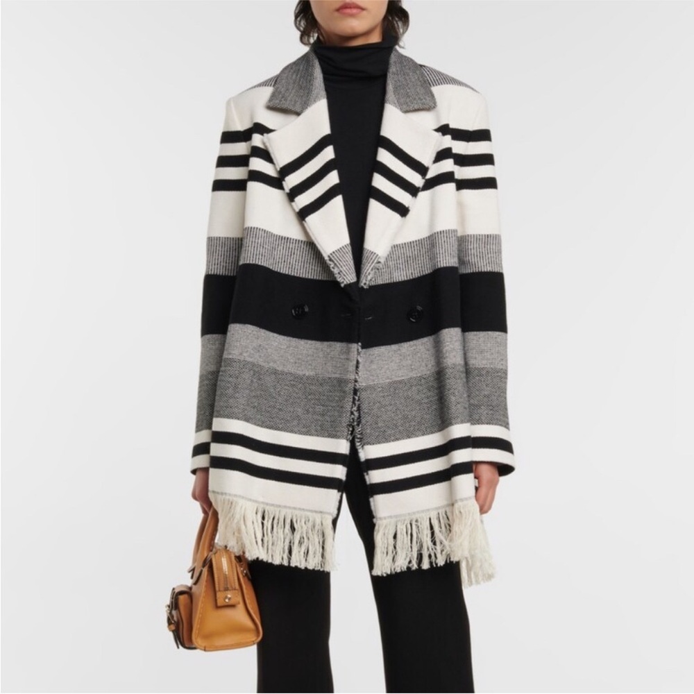 Dorothee Schumacher Striped Luxury Blanket Jacket with fringe Size 0
